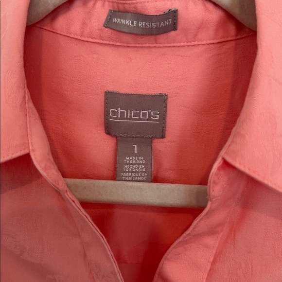 Chico's Coral Wrinkle Resistant Button-Down 3/4 Sleeve Women's Shirt size 1 - Picture 2 of 8